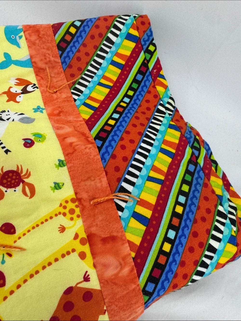 Handmade Colorful Baby Blanket Quilt, Quilted & Tied, Jungle Safari Animals